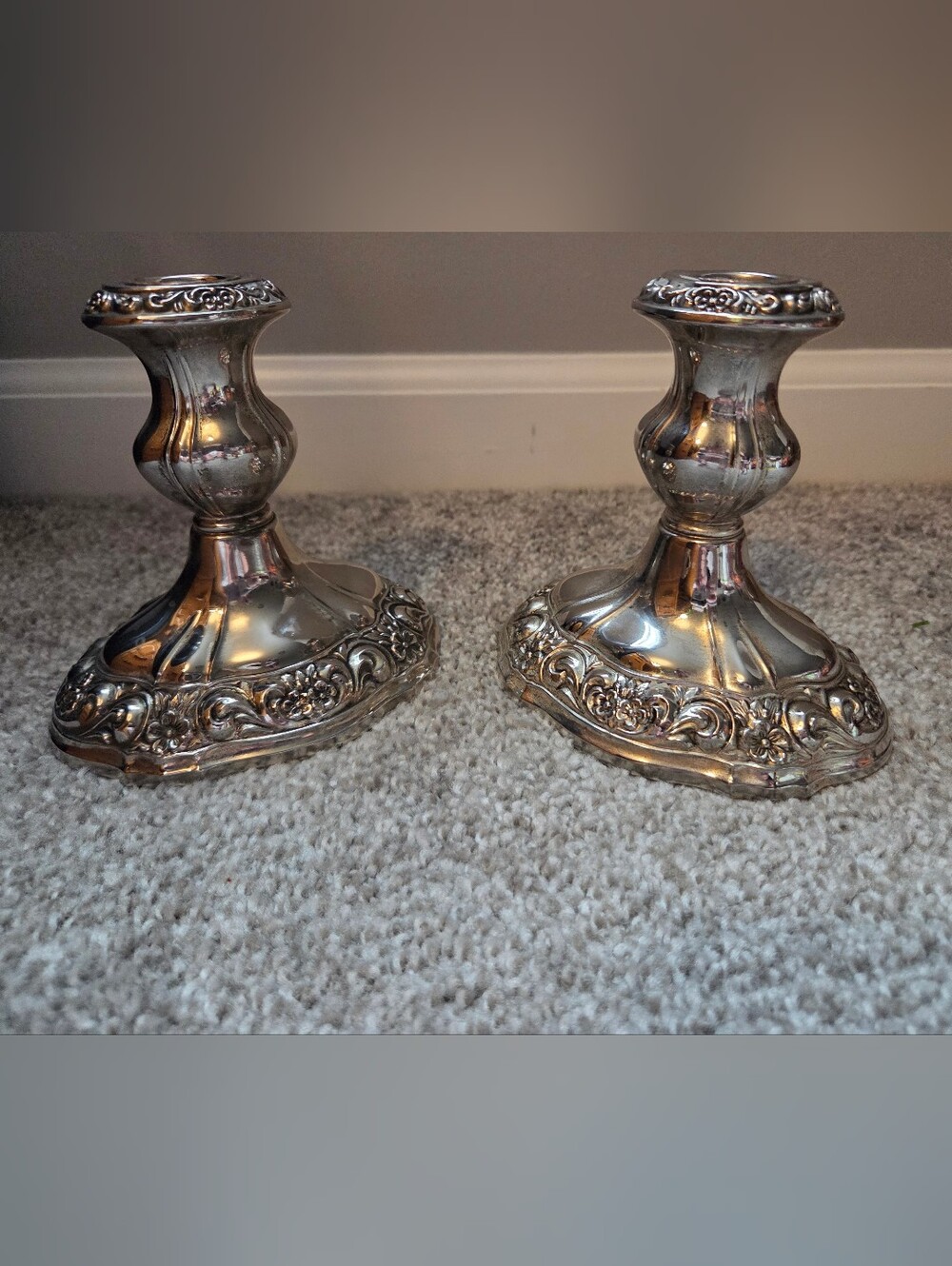 Towle Silverplate Ornamental Pair of Candle Holders